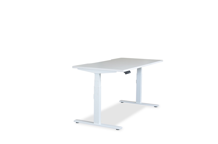 Vertilift 2-Leg Electric Height Adjustable Desk Frame in White with White Top